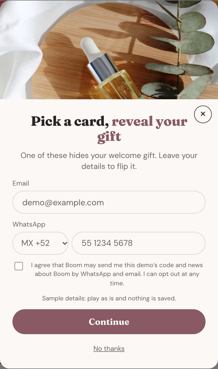 The Lead Capture pop-up as a shopper sees it
