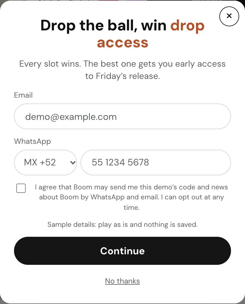 The Lead Capture pop-up as a shopper sees it